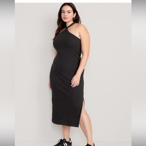 NWT old, navy black halter dress with built-in shelf bra, size large